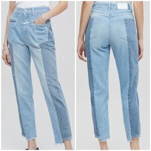 Closed NWT A Better Blue Real X Denim Two Tone Jeans Size 29 Raw Hem Patchwork
